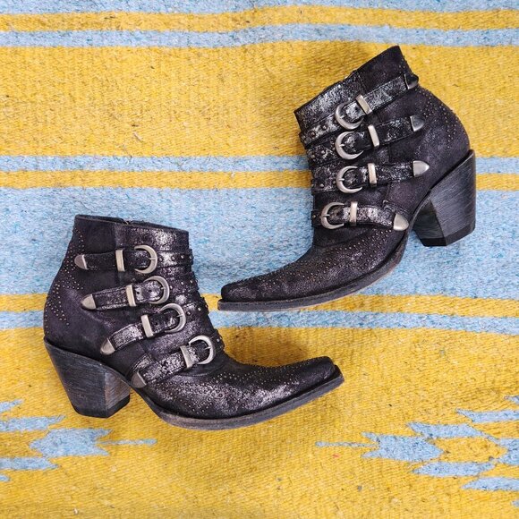 Old Gringo Shoes - Old Gringo Boots Ankle Western Cowboy Studded Distressed Roxy Slip On Black 8
